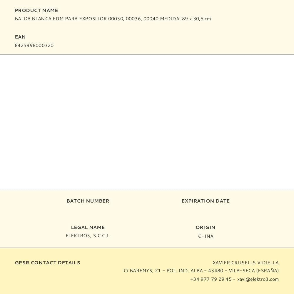 Balda blanca edm para expositor 00030, 00036, 00040 medida: 89 x 30,5 cm
