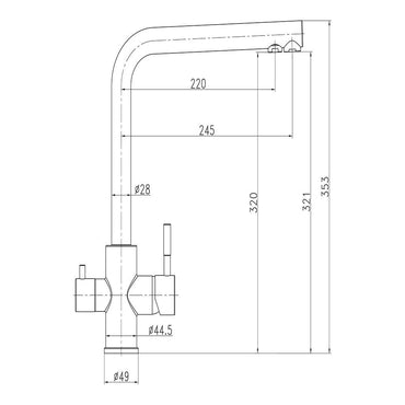 Grifo monomando de cocina caño alto osmosis, inox cepillado, 3 vías