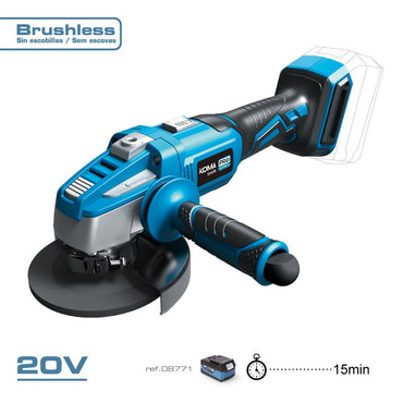 Amoladora angular brushless 20v ø125 mm(sin batería ni cargador) 37,5 x 12 cm