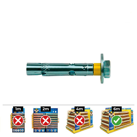 Anclaje dynabolt tornillo zincado m10 ø12 x 70 mm, caja 50 uds