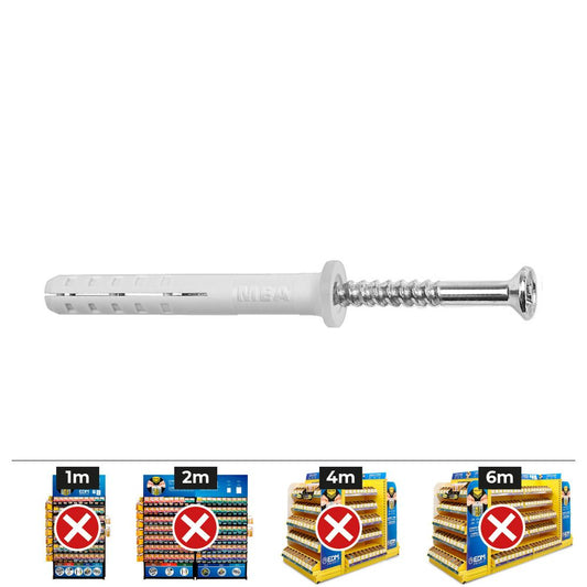 Tacos golpe ø5 x 25 mm + tornillos cabeza plana ø5 x 35 mm, caja 200 uds