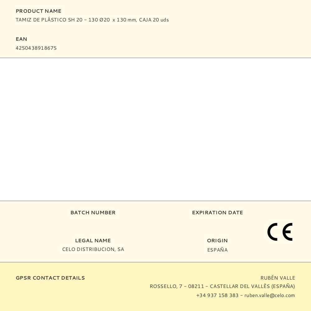 Tamiz de plástico sh 20 - 130 ø20 x 130 mm, caja 20 uds