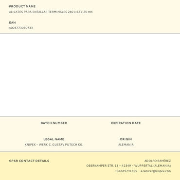 Alicates para entallar terminales 240 x 62 x 25 mm