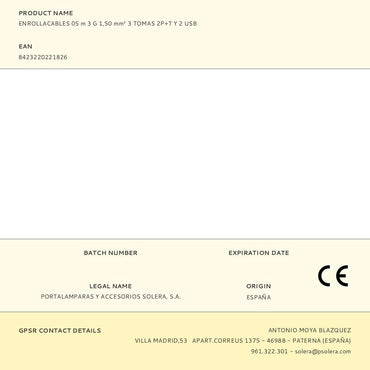 Enrollacables 05 m 3 g 1,50 mm² 3 tomas 2p+t y 2 usb