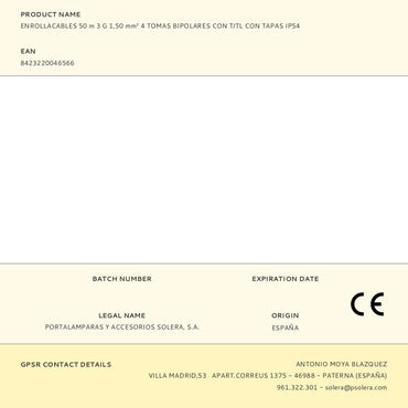 Enrollacables 50 m 3 g 1,50 mm² 4 tomas bipolares con t/tl con tapas ip54