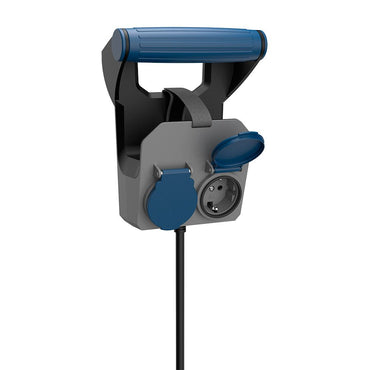 Base múltiple 2 tomas schuko, ip44, 10 m de cable h05rr-f 4g1,5 mm², 16a 230v~, gris/azul/negro
