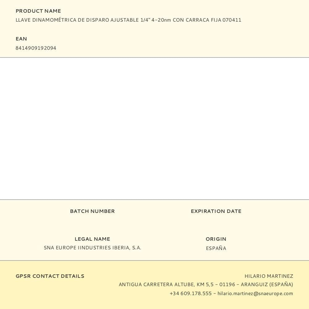 Llave dinamométrica de disparo ajustable ¼ pulg 4 - 20 mm con carraca fija