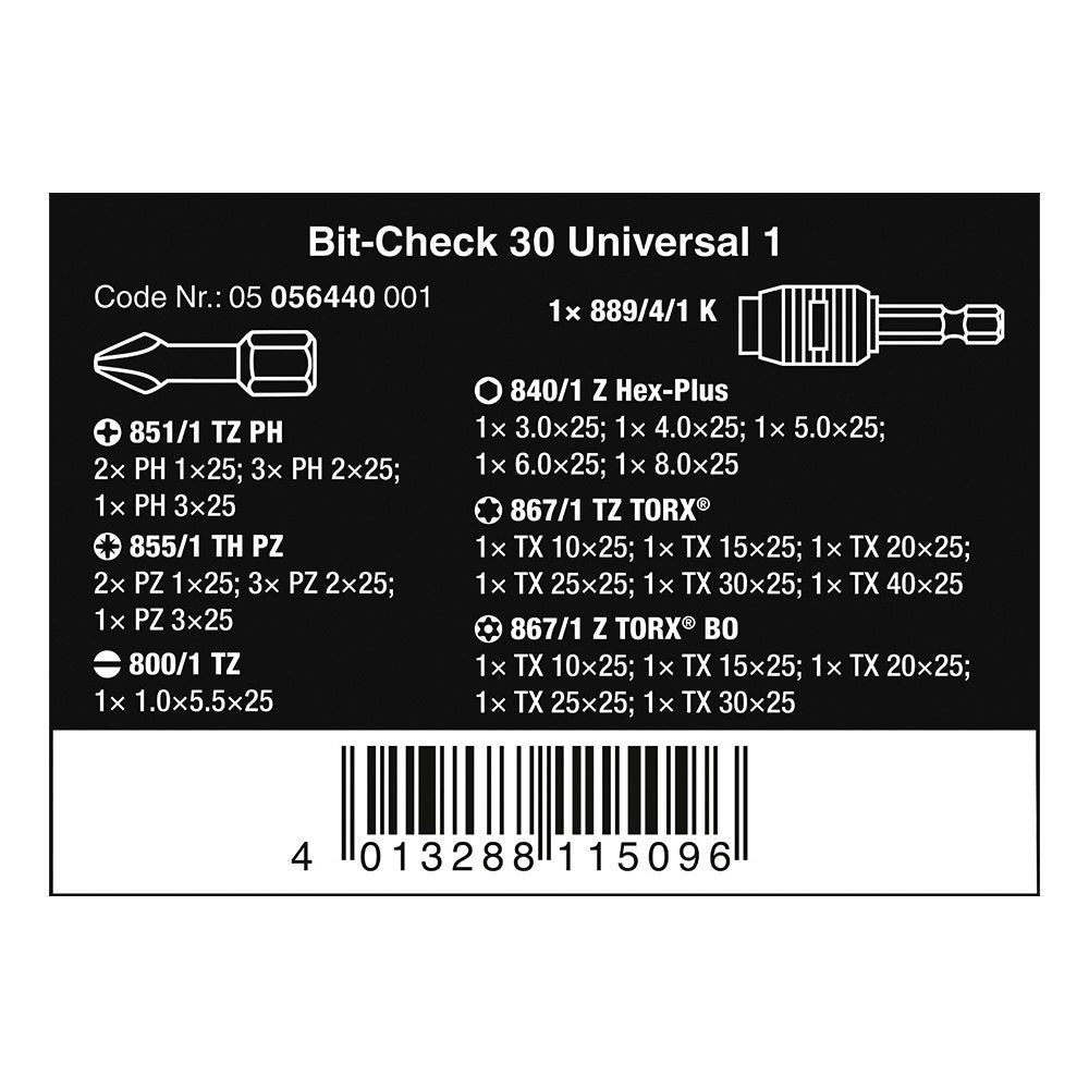 Puntas bit-check universal 1, 30 piezas