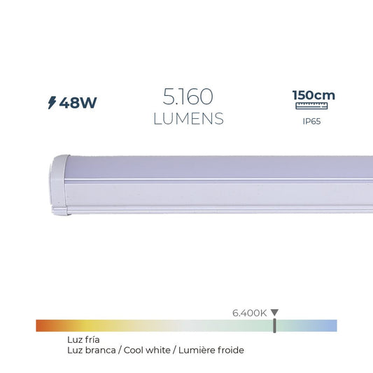 Regleta led 48 w 6.400 k luz fria 5.160 lm 150 x 4,6 x 5,1 cm