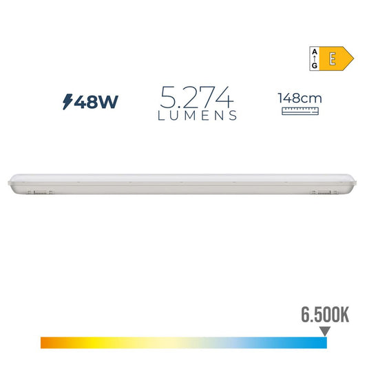 Regleta estanca led ip65 48 w 5274 lm 6500 k luz fria 8,6 x 148 x 6,6 cm