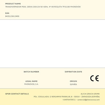 Transformador pool 100va 230/12v 50-60hz. ip-00 regleta tp31100