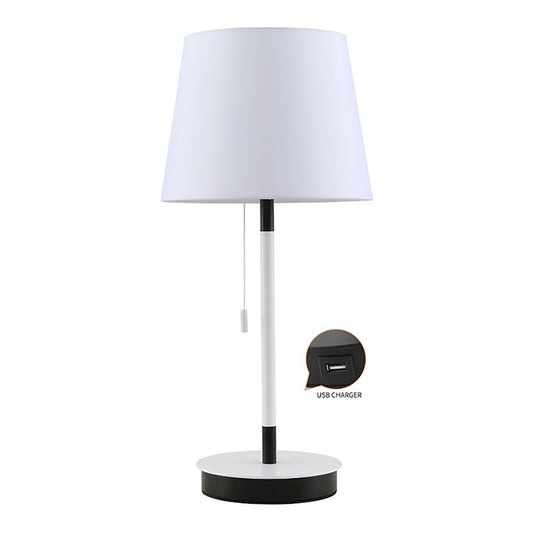 Lámpara de mesa, e27, blanca/negra, con cargador usb, ø235 x 505 mm