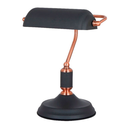 Lámpara de mesa, e27, tipo banquero, negra+cobre - base ø185 mm - 260 x 195 x 345 mm