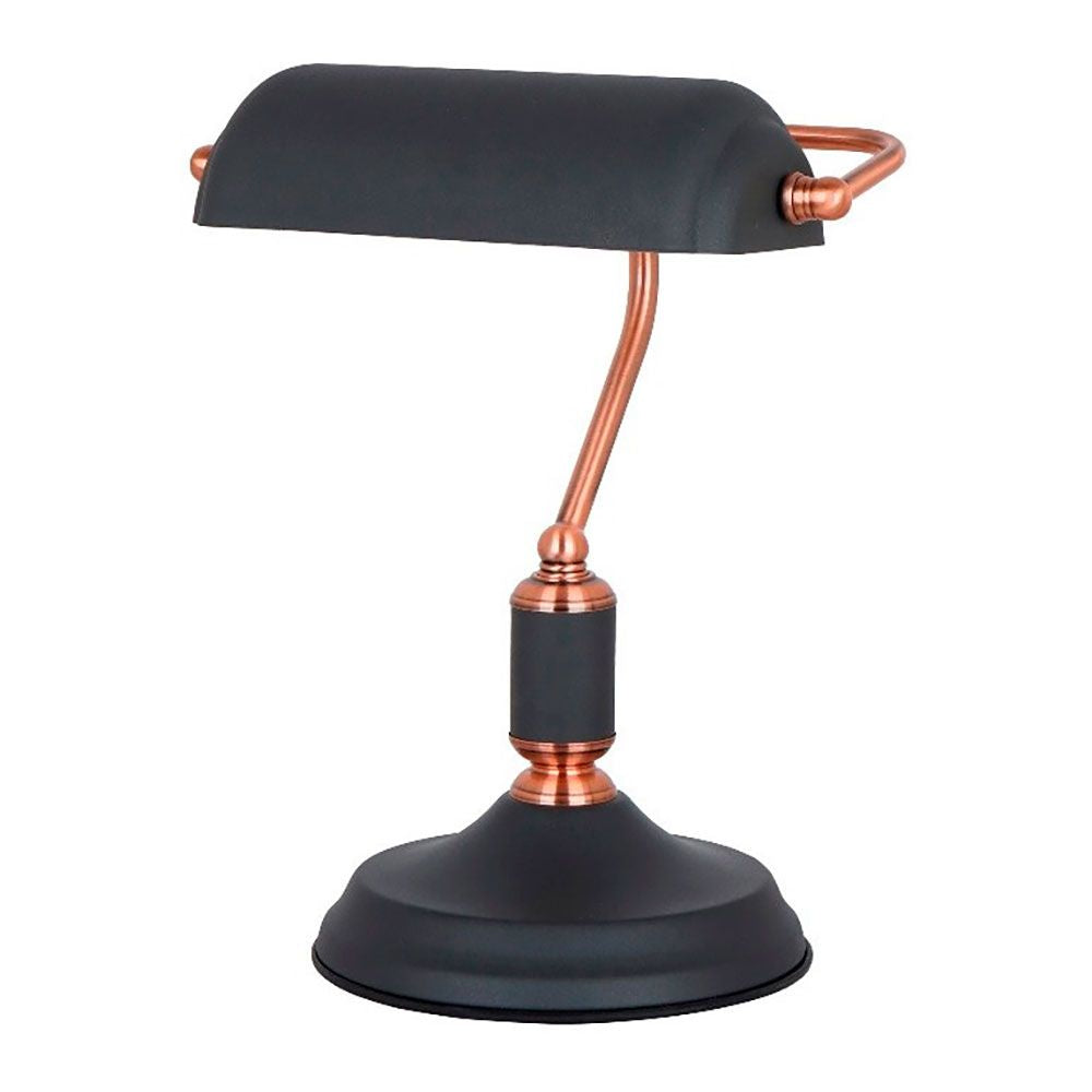 Lámpara de mesa, e27, tipo banquero, negra+cobre - base ø185 mm - 260 x 195 x 345 mm