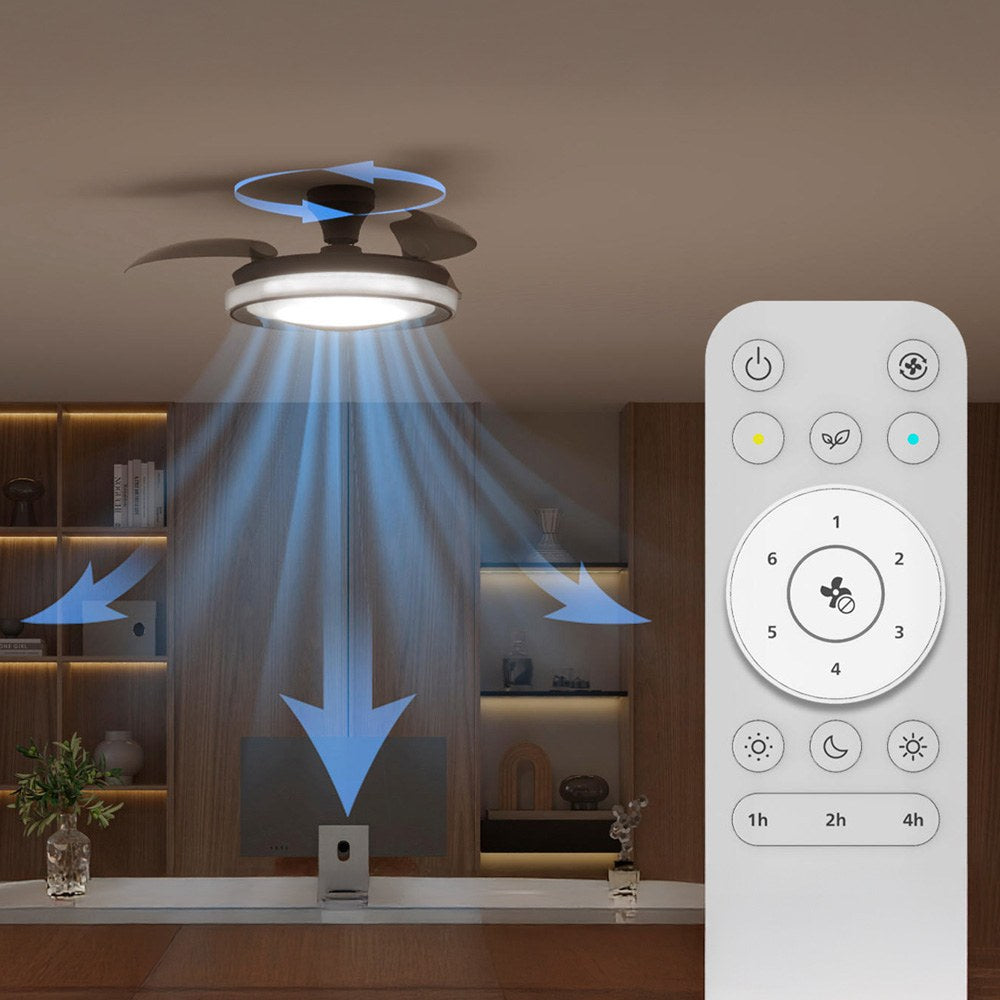 Ventilador de techo con aspas retráctiles, led 3 ctt, dc 28 w + 35 w, modelo bliss, negro, ø106 cm