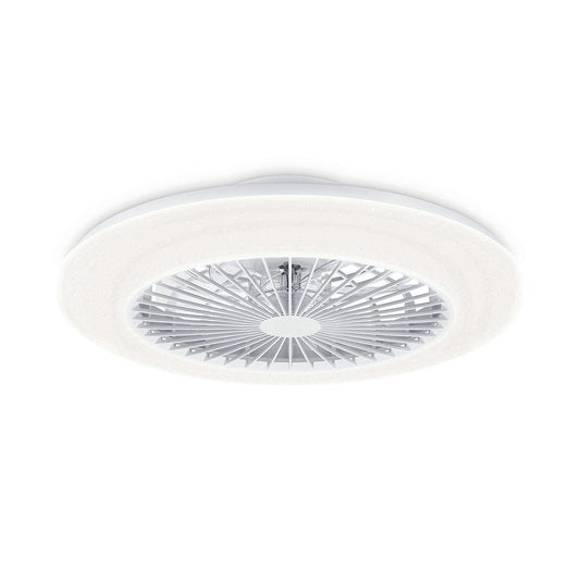 Ventilador de techo, led 3 cct, motor dc 25 w + led 60 w, modelo amigo, blanco con difusor efecto estrellado, ø57,5 cm