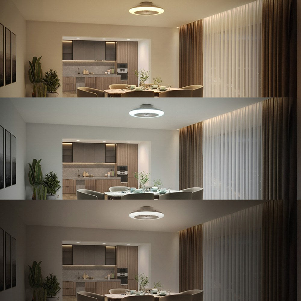 Ventilador de techo, led 3 cct, motor dc 25 w + led 60 w, modelo amigo, blanco con difusor efecto estrellado, ø57,5 cm