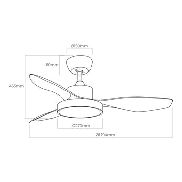 Ventilador de techo modelo ártico. color blanco 120 cm 38w + luz 22w 2.160lm 3.000k - 4.000k - 5.000k