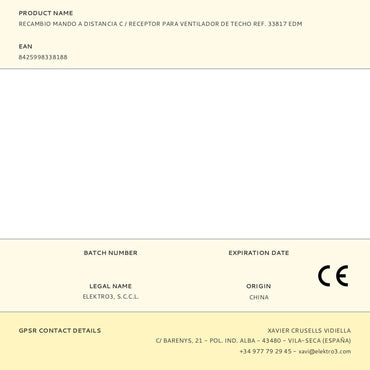 Recambio mando a distancia c / receptor para ventilador de techo ref. 33817 edm