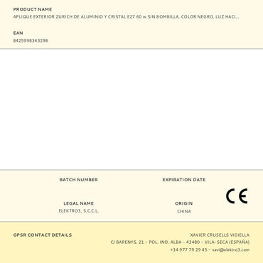 Aplique exterior zurich de aluminio y cristal e27 60 w sin bombilla, color negro, luz hacia abajo