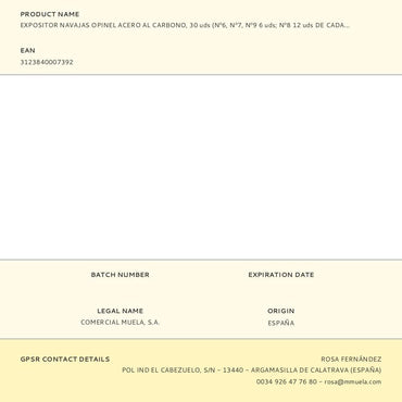 Expositor navajas opinel acero al carbono, 30 uds (nº6, nº7, nº9 6 uds - nº8 12 uds de cada numero)
