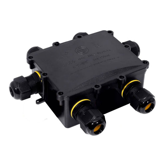 Caja de empalmes aerea para exterior estanca con 6 prensaestopas ip68 para exterior 13,5x11,5x4,7cm black series solera (retractilado) bk-6p