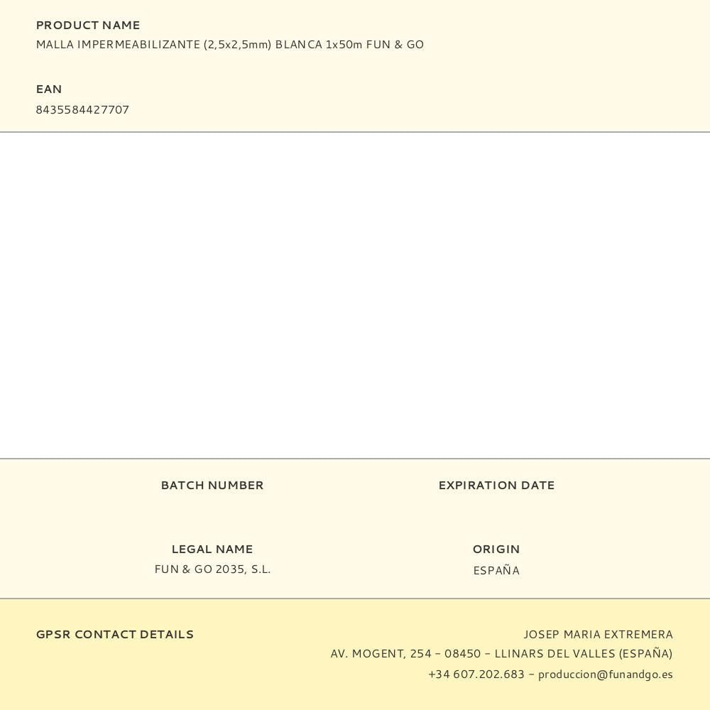 Malla impermeabilizante (2,5 x 2,5 mm) blanca 1 x 50 m
