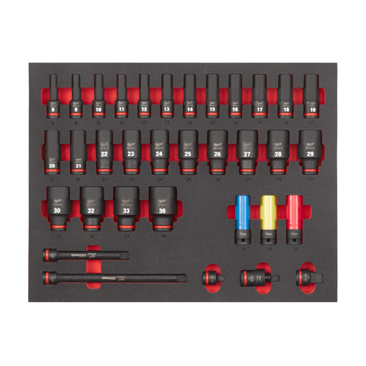 Milwaukee 3/3 Espuma con 34 piezas de vasos de impacto largos 1/2"