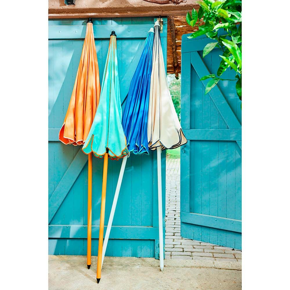 Parasol para jardín, azul con ribete verde agua, ø195 x 215 cm