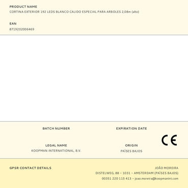 Cortina exterior, especial para arboles, blanco cálido, 192 leds, 2,08 m