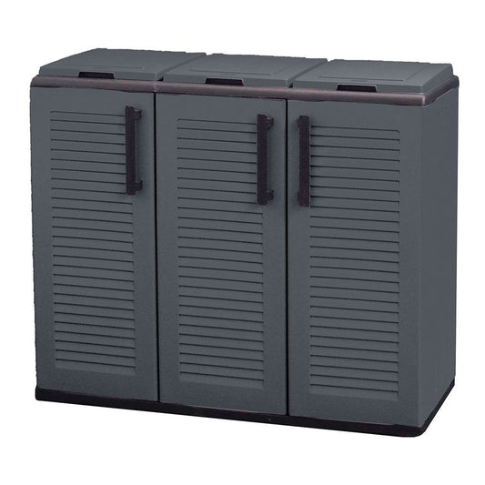 Armario bajo línea eco easy con reciclaje selectivo de 3 tapas, polipropileno, gris oscuro, 102 x 37 x 84 cm