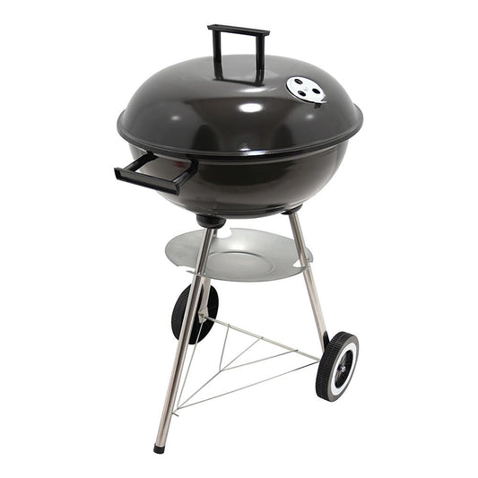 Barbacoa de carbón 3 patas con tapa y ruedas, negra, ø51 x 76 cm