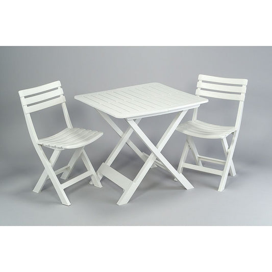 Set jardín mesa y dos sillas plegables blanco