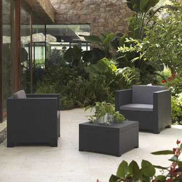 Conjunto jardín diva tete grafit 3 piezas antracita + cojines