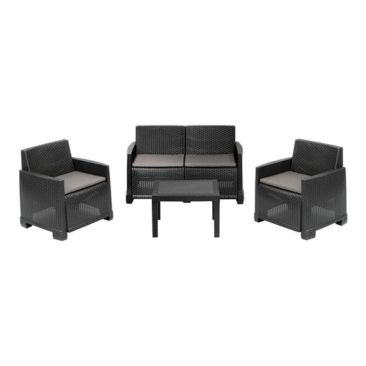 Conjunto jardín iseo 4 piezas antracita + cojines