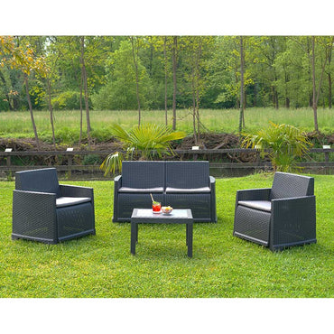 Conjunto jardín iseo 4 piezas antracita + cojines