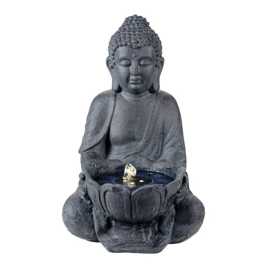Fuente solar para exterior ip68, de poliresina, modelo buda, luz cálida - 29,5 x 28 x 45 cm