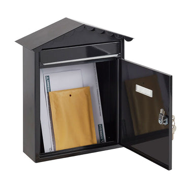 Buzón individual exterior, mediano, visit, acero, negro, 30 x 11 x 36 cm