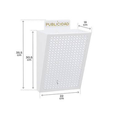 Cesta de publicidad e2304, acero, blanco, 22 x 19 x 35,5 cm