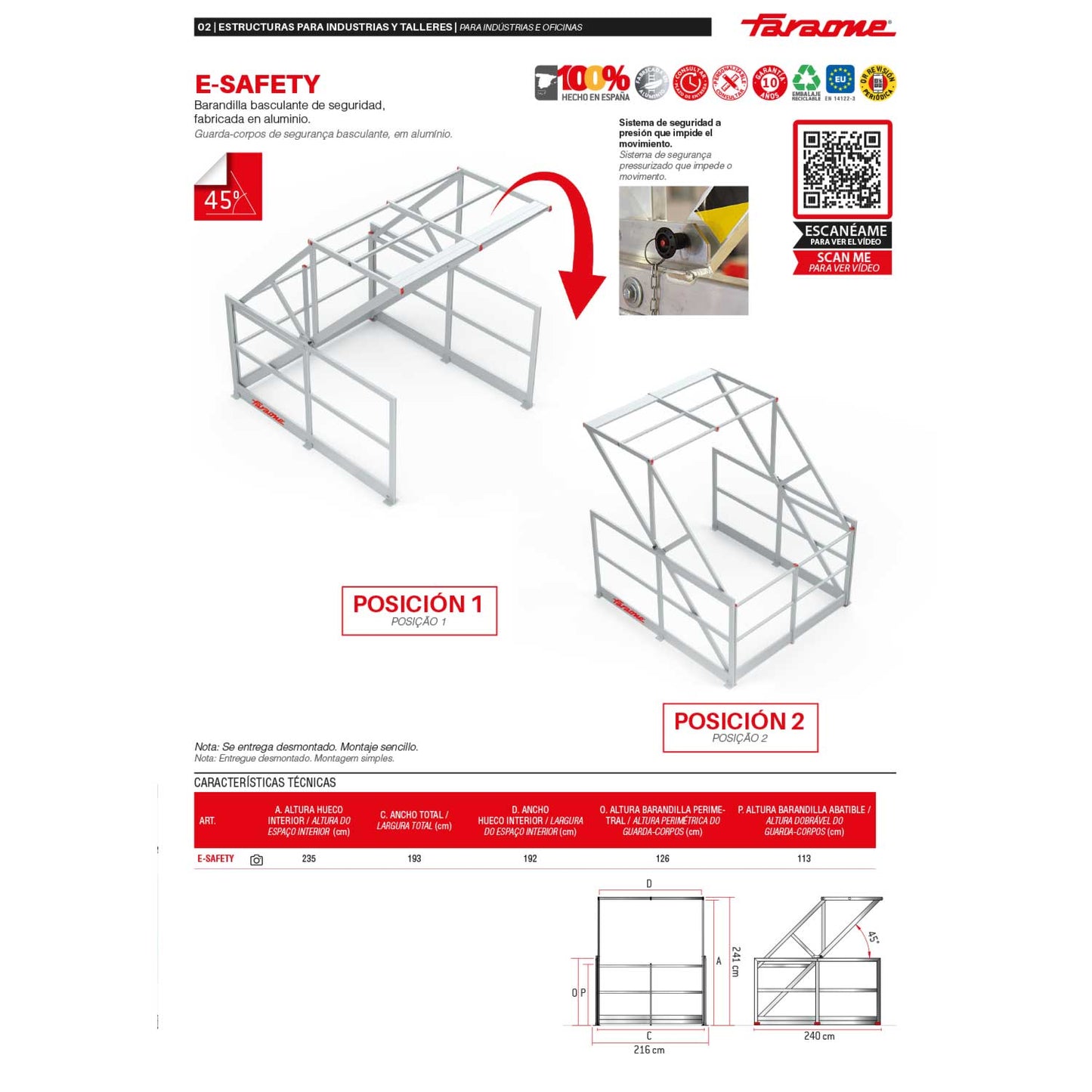 E-SAFETY | Barandilla basculante de seguridad en aluminio