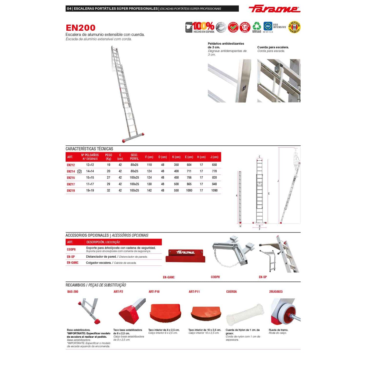 EN200 | Escalera de aluminio extensible con cuerda