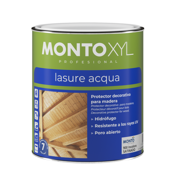 Lasur Protector para Madera Montoxyl Acqua MONTO | Mate y Satinado, Resistente a la Humedad, los Rayos UV y el Desgaste