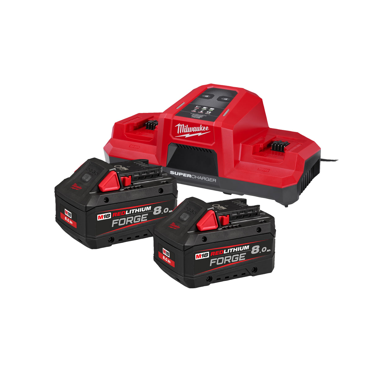 Milwaukee Kit 2 baterías M18FB8 + super cargador rápido doble puerto M18DBSC M18FORGENRG-802DBSC