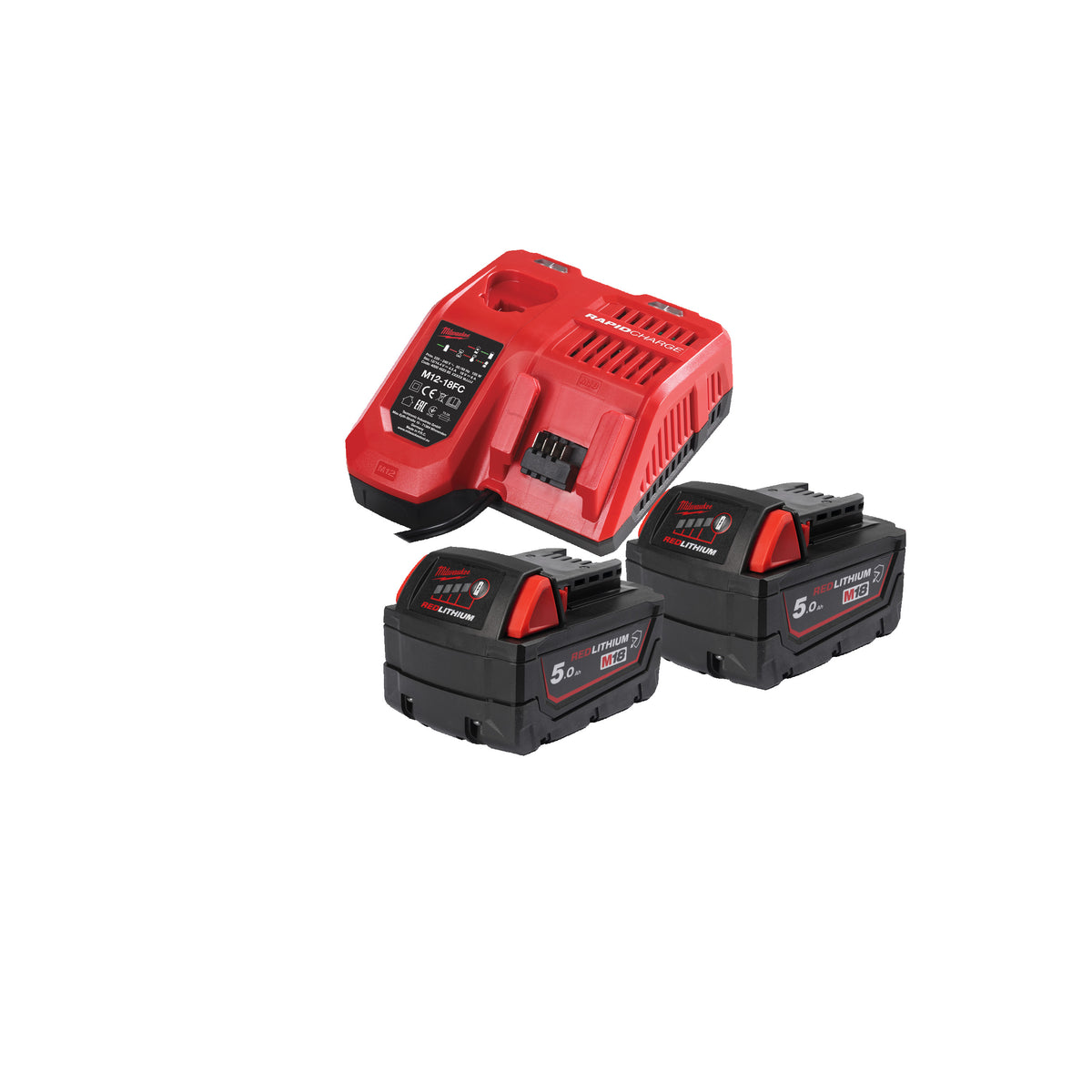 Milwaukee Kit 2 baterías resistentes a químicos M18B5-CR + cargador rápido M12-18FC M18NRGCR-502