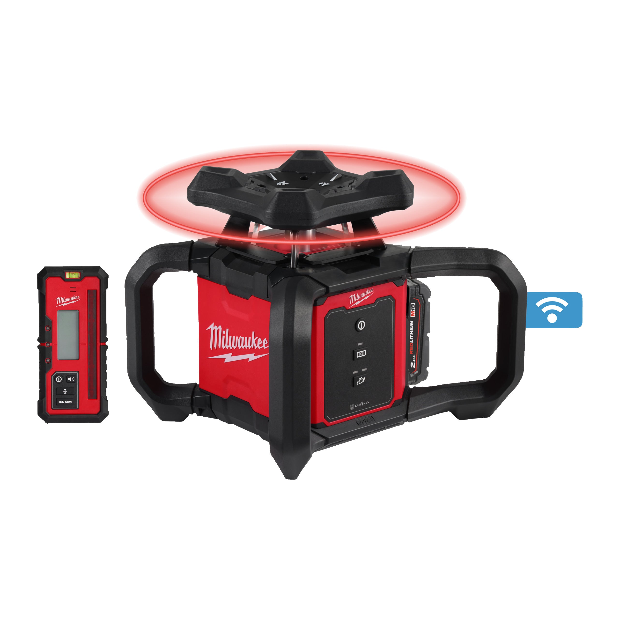 Milwaukee Nivel láser rotativo M18™ ONE-KEY™, 600m, rojo, horizontal, precisión 1,6mm en 30m M18RLOH600-201C