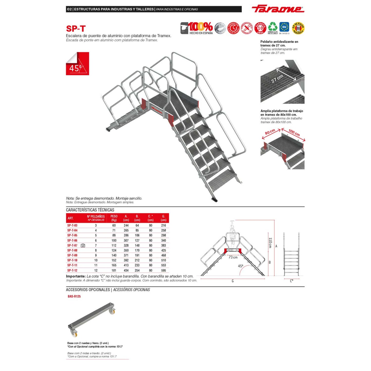 SP-T | Escalera puente con plataforma en tramex | Inclinación 45º
