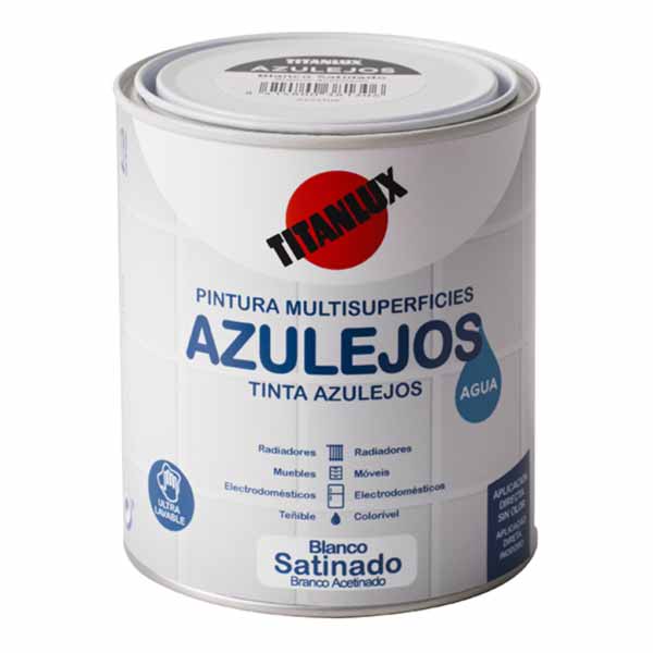 Titanlux Esmalte Azulejos al Agua 750ml — 2 en 1 sin imprimación, brillante o satinado, lavable, baños y cocinas