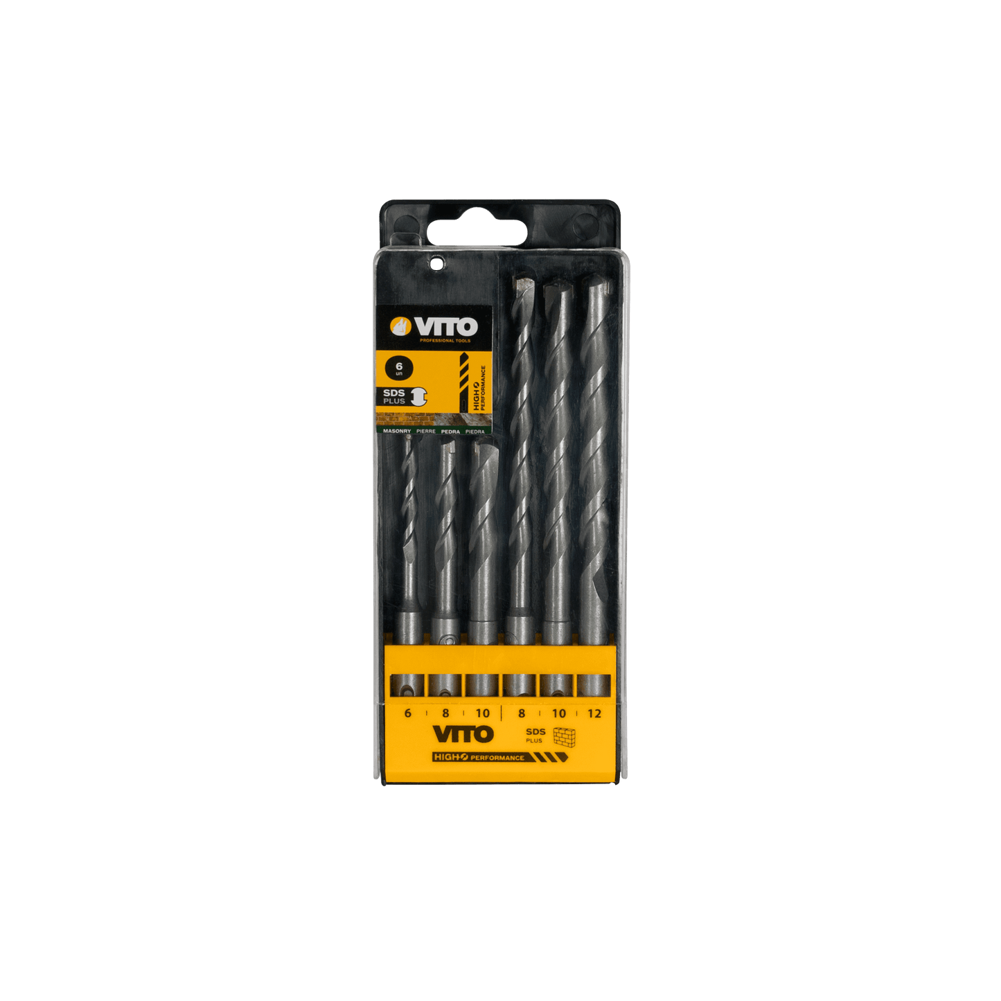 Juego de 6 brocas SDS-PLUS (6, 8, 10x110MM + 8, 10, 12x160M)