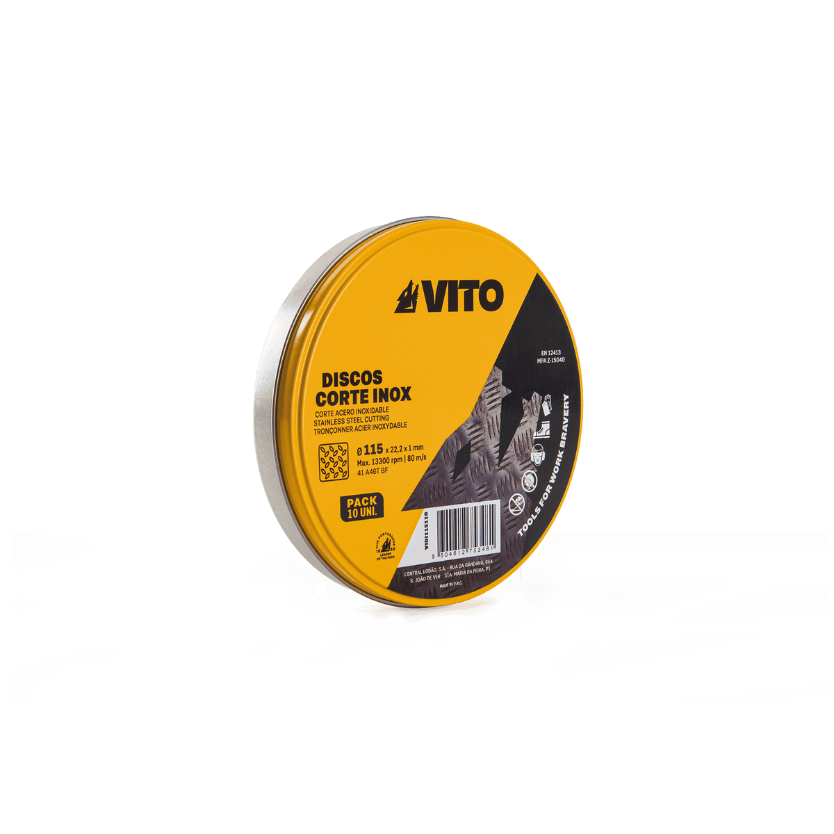 Disco de Corte Acero Inoxidable 1MM - 10 UN con Caja Metálica VITO VIDI12510