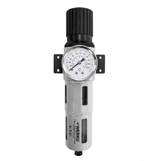 Werku WK501810 Filtro Regulador de Aire BSP 1/2" 0-14 Bar con Manómetro